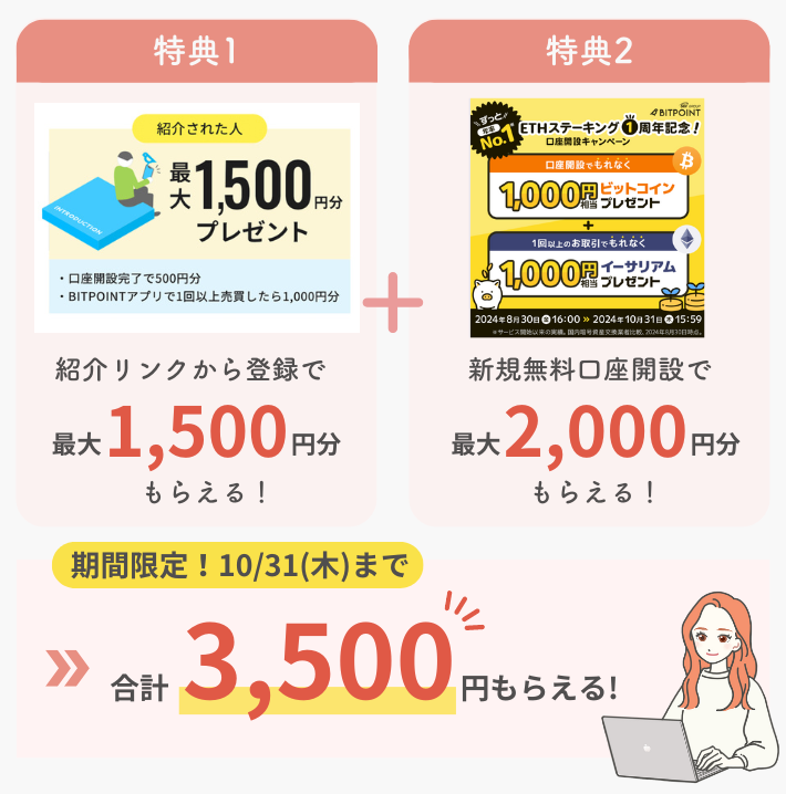 ビットポイントの無料口座開設【3,500円もらえる】